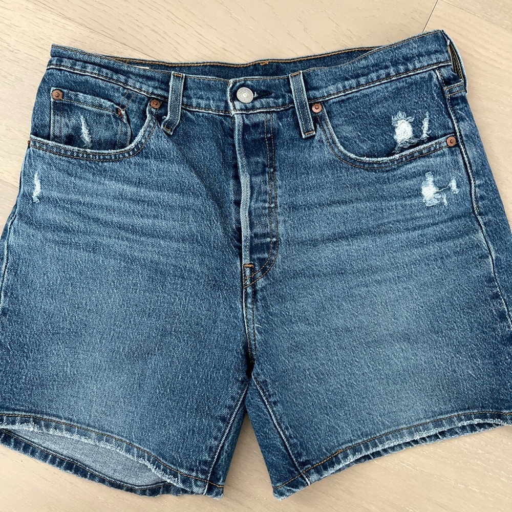 Levi's 501 Original Distressed Button Fly Blue Jean Shorts